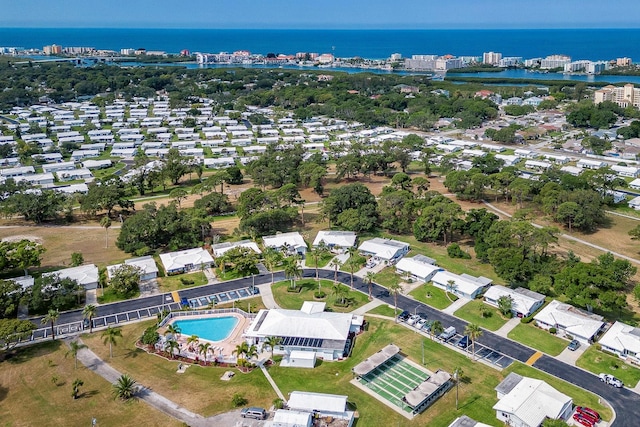 bird's eye view featuring a water view