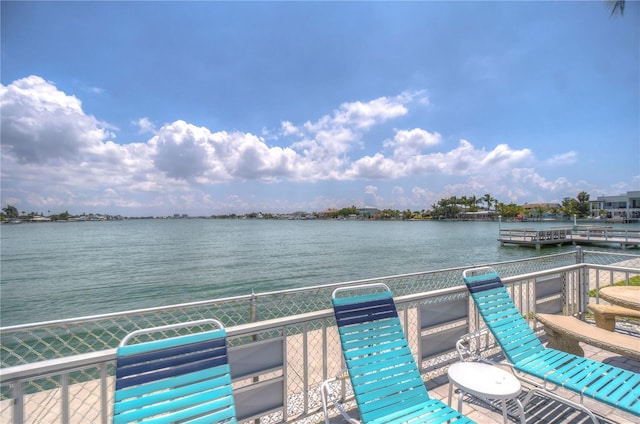 view of dock with a water view