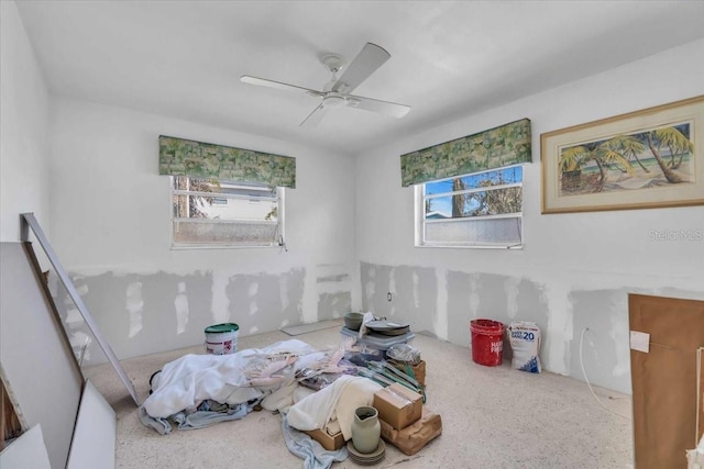 interior space featuring a healthy amount of sunlight and ceiling fan