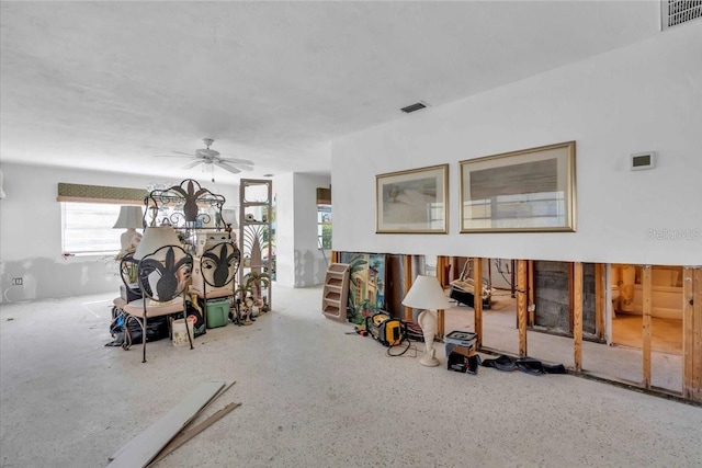 dining area featuring ceiling fan and visible vents