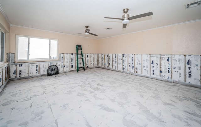 interior space with ceiling fan