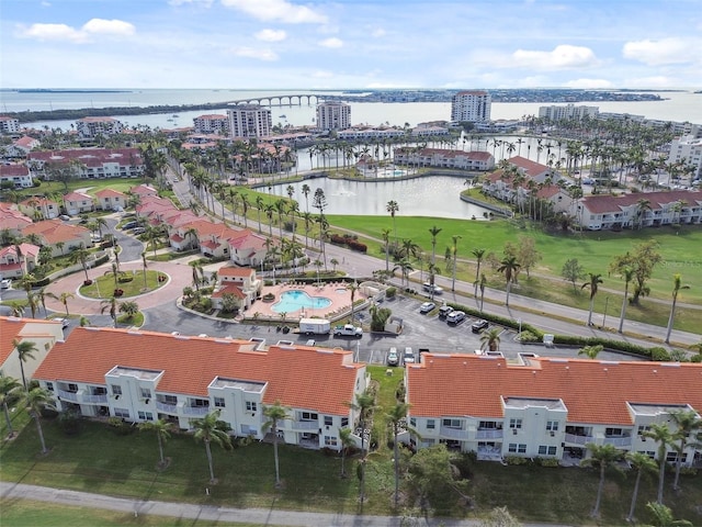 aerial view with a water view