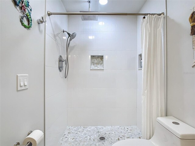 bathroom featuring toilet and a shower with curtain