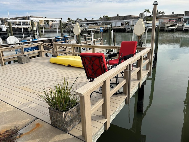 dock area with a water view