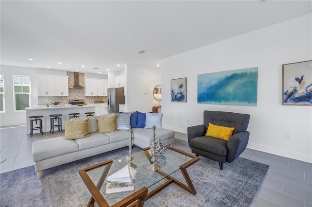 view of tiled living room