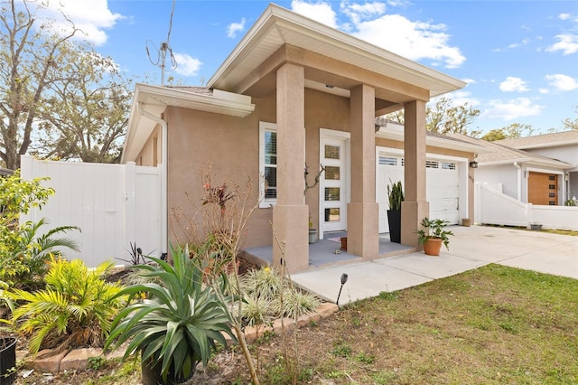 exterior space with a garage