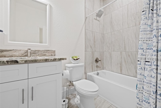 full bathroom with vanity, toilet, and shower / tub combo with curtain