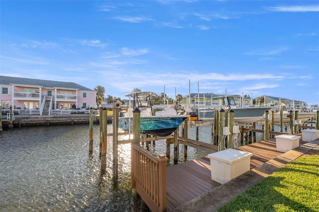 dock area with a water view