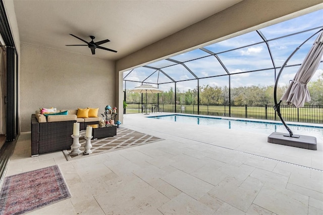 view of pool featuring a patio area, a lanai, and an outdoor hangout area