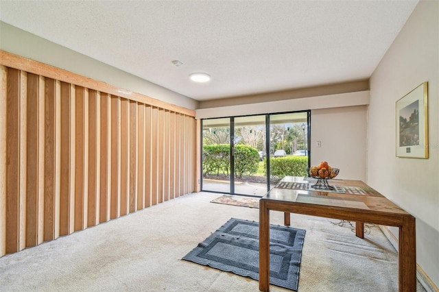 unfurnished office with carpet floors and a textured ceiling