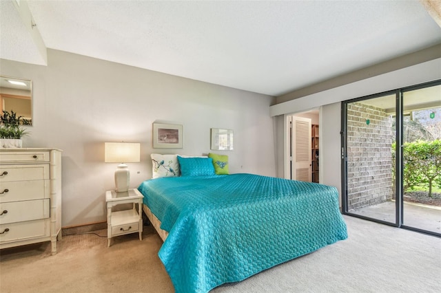 carpeted bedroom featuring a closet and access to outside