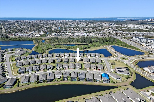 bird's eye view featuring a water view