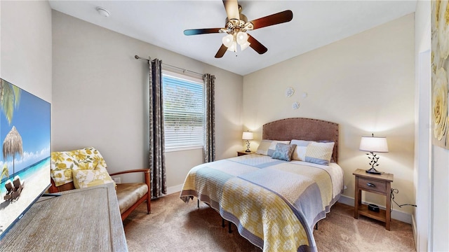 bedroom featuring ceiling fan and carpet flooring