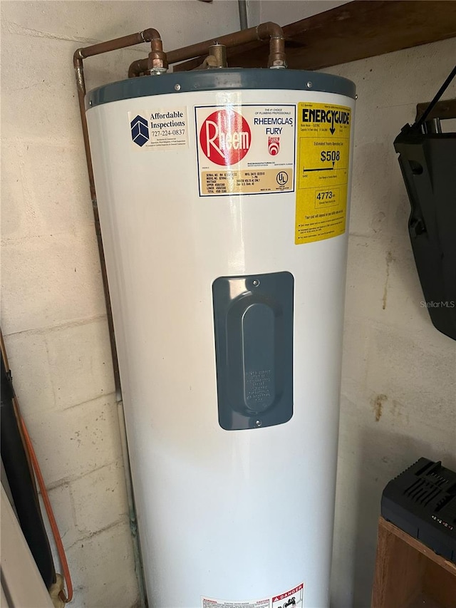 utility room with water heater