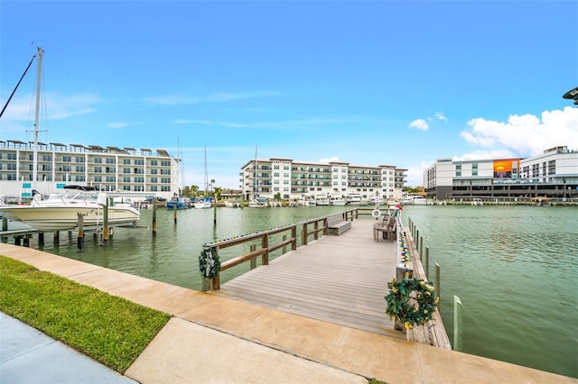 dock area with a water view