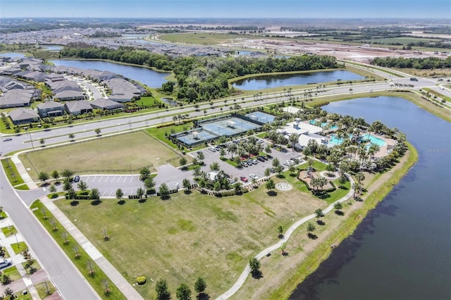 bird's eye view featuring a water view