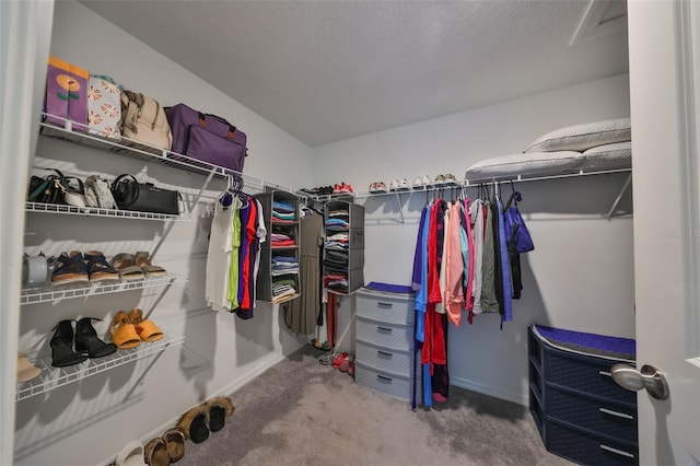 walk in closet featuring carpet