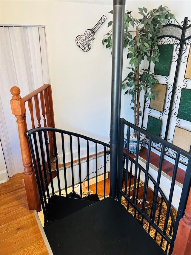 staircase featuring wood-type flooring