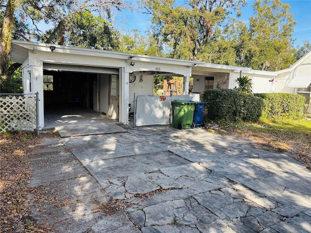 exterior space with a garage