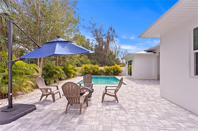 view of swimming pool with a patio