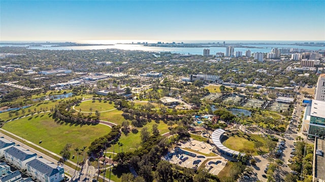 aerial view with a water view