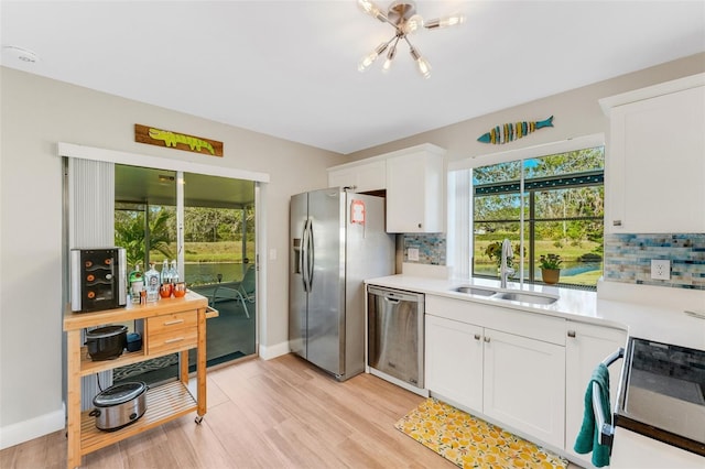 kitchen featuring decorative backsplash, white cabinetry, sink, and appliances with stainless steel finishes