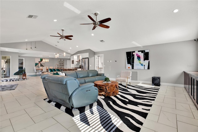 living room with vaulted ceiling