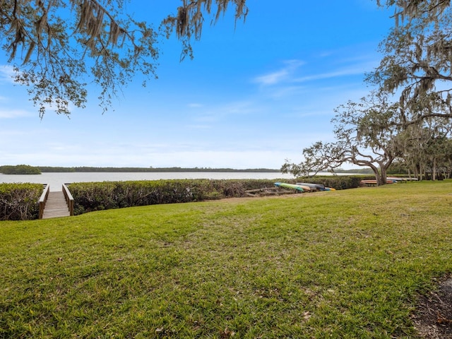 view of yard with a water view