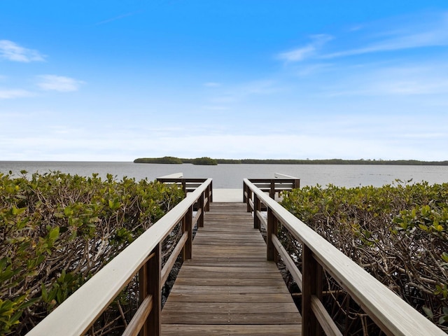 view of dock featuring a water view