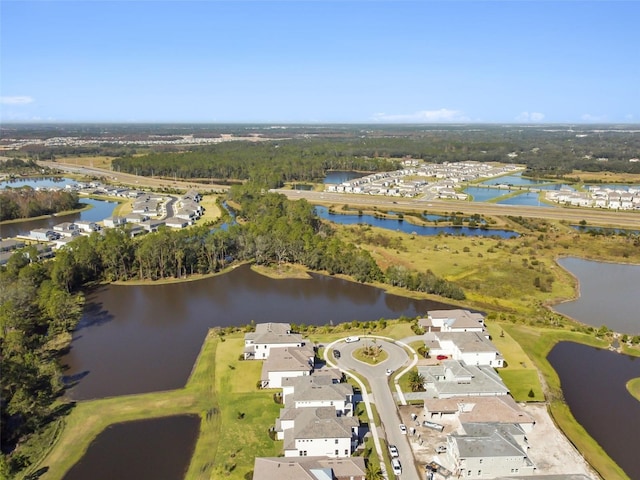 aerial view with a water view