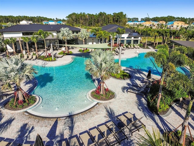 view of swimming pool featuring a patio