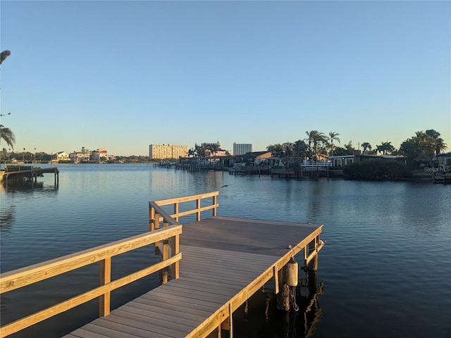 dock area with a water view