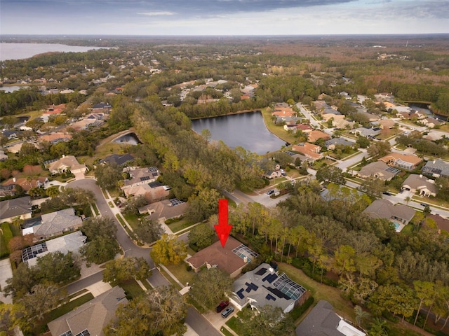 bird's eye view featuring a water view