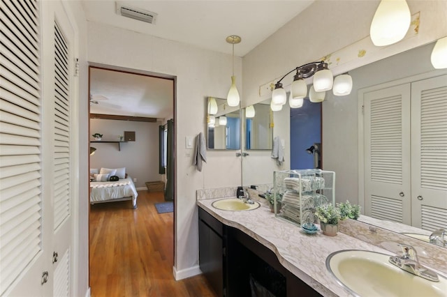 bathroom featuring vanity and wood-type flooring