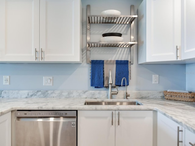 kitchen with sink, white cabinets, and stainless steel dishwasher