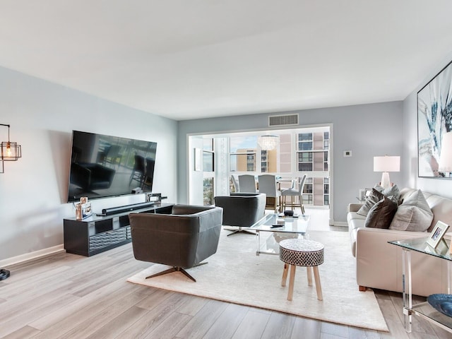 living room with light wood-type flooring