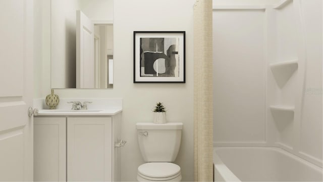 full bathroom featuring vanity, toilet, and shower / bathtub combination with curtain