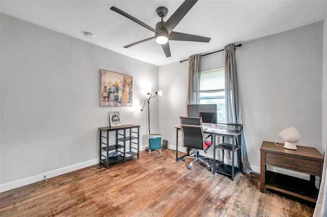 office featuring ceiling fan and hardwood / wood-style floors