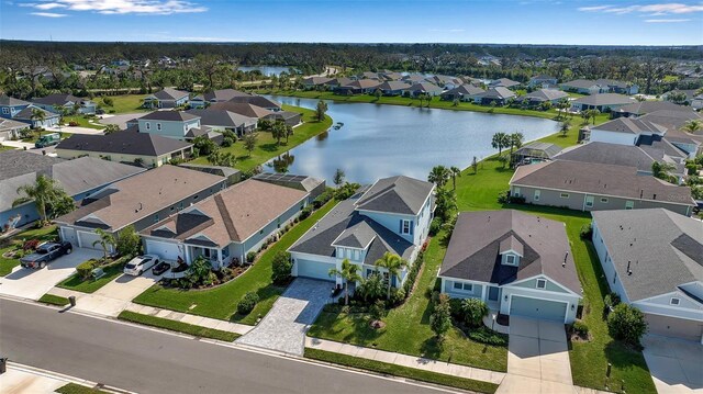 aerial view with a water view