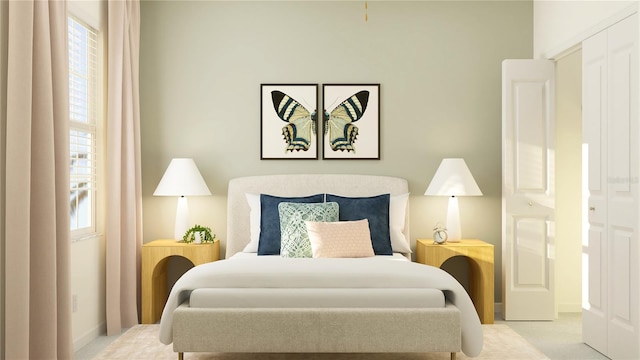 carpeted bedroom featuring a closet