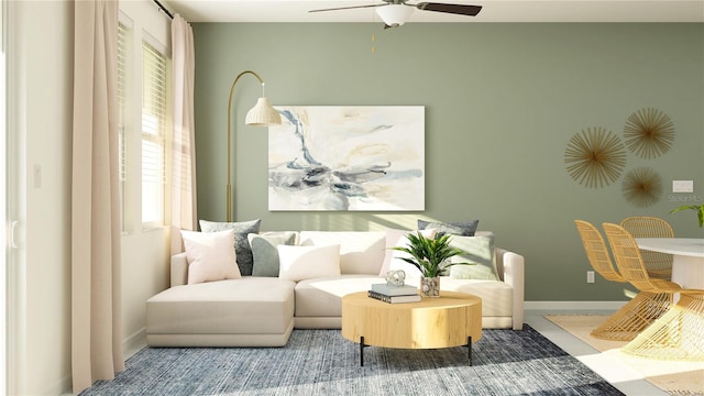 living room with ceiling fan