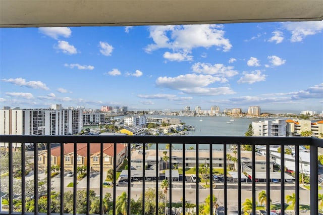 balcony featuring a water view