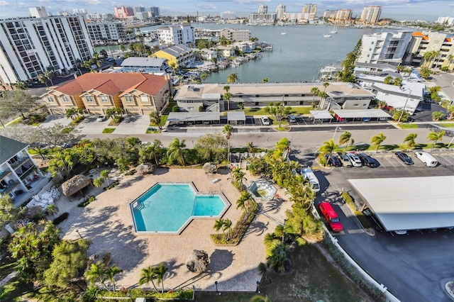 aerial view featuring a water view