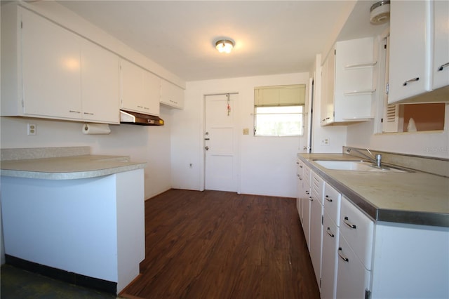 kitchen featuring white cabinetry, sink, and dark hardwood / wood-style floors