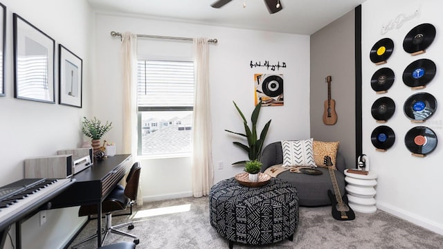 office featuring carpet and ceiling fan