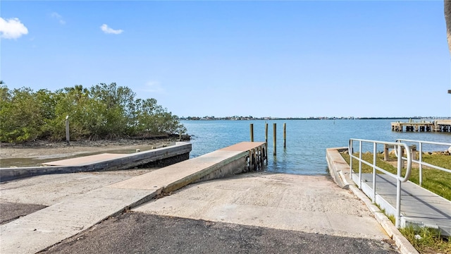 view of dock with a water view