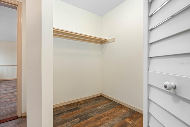 walk in closet featuring dark wood-type flooring