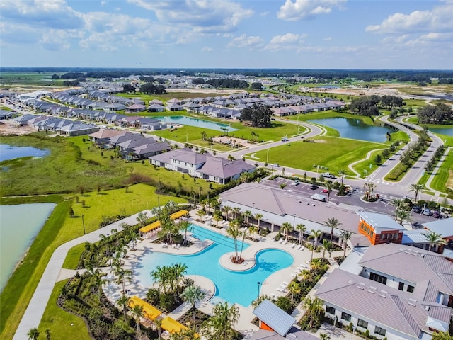 bird's eye view featuring a water view