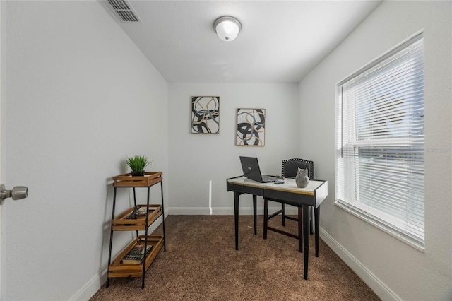 office area with carpet flooring and a healthy amount of sunlight