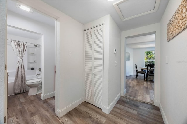 hallway with dark wood-type flooring